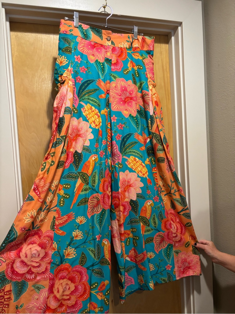 Anthropologie Teal & Orange Floral Wide-Leg Pants